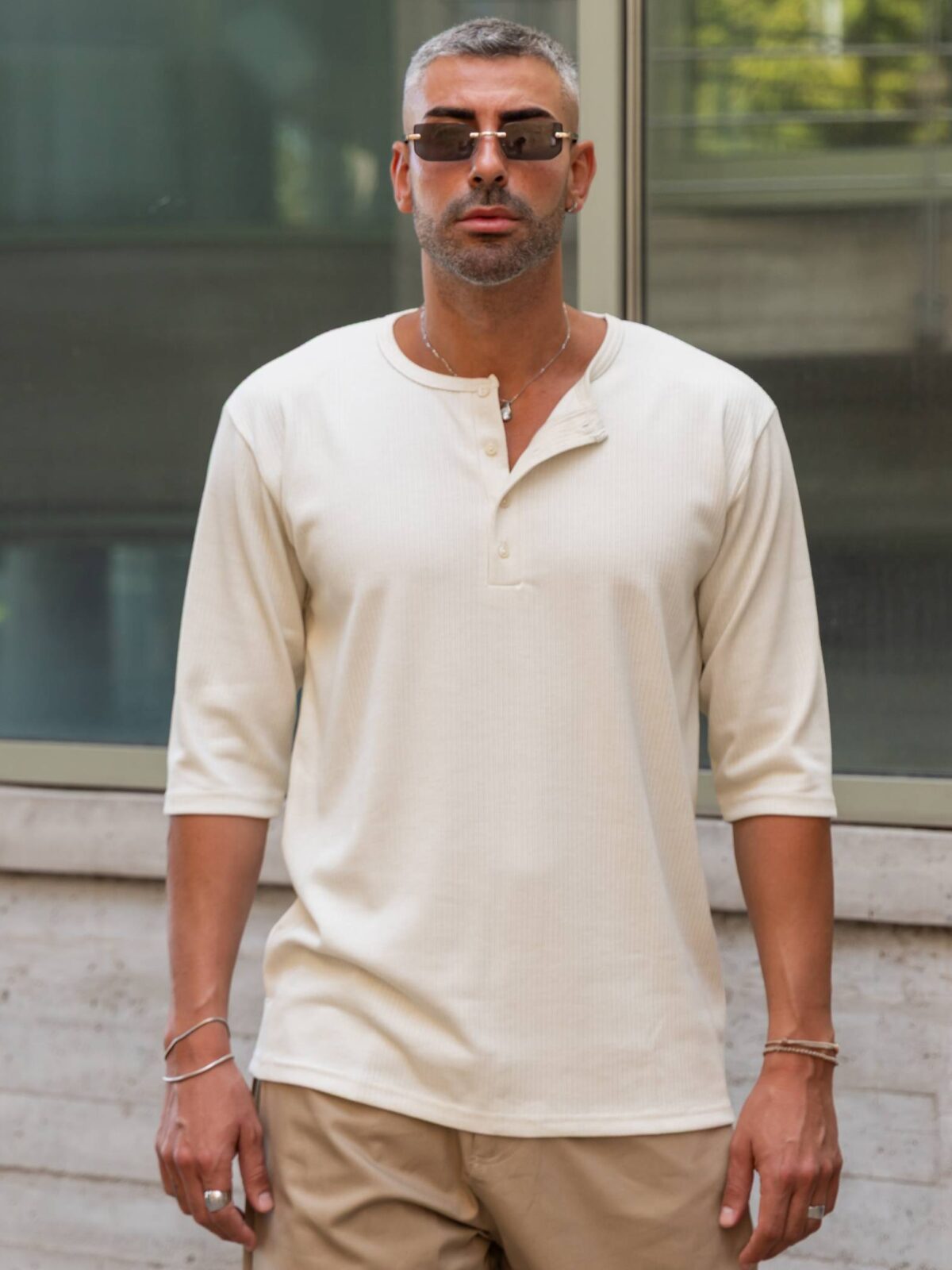 T-Shirt λευκό 3/4 μανίκι σε άνετη γραμμή