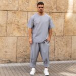 Σετ T-shirt γκρι & παντελόνι japanese σε oversized γραμμή