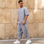 Σετ T-shirt γκρι & παντελόνι japanese σε oversized γραμμή - Image 3