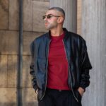 Δερματίνη jacket μαύρο σε άνετη γραμμή