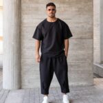 Σετ T-shirt μαύρο & παντελόνι japanese σε oversized γραμμή