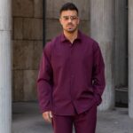 Σετ παντελόνι & πουκάμισο μπορντό σε άνετη γραμμή - Image 3