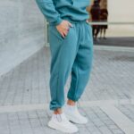 Φόρμα παντελόνι πετρόλ με κορδόνι σε κανονική γραμμή - Image 3