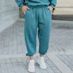 Φόρμα παντελόνι πετρόλ με κορδόνι σε κανονική γραμμή