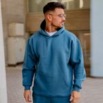 Φούτερ indigo με κουκούλα σε oversized γραμμή