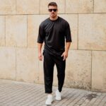 Σετ παντελόνι & T-shirt μαύρο 3/4 μανίκι σε κανονική γραμμή