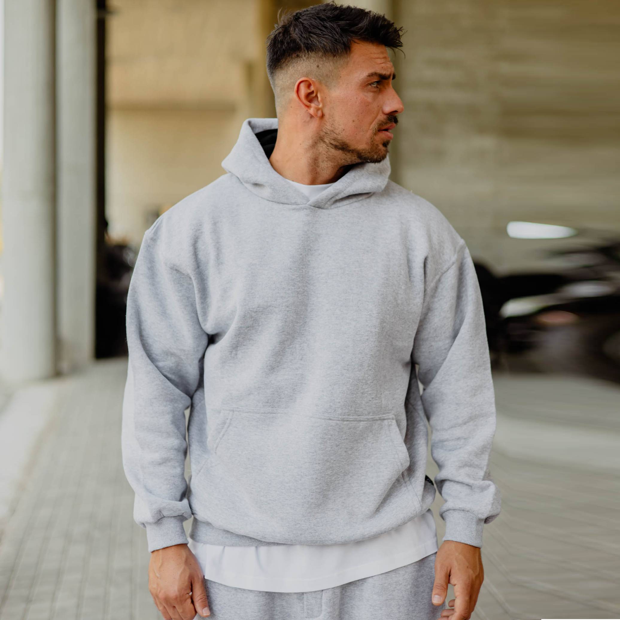 Νέο έργο (σψ σ88) Φούτερ γκρι με κουκούλα σε oversized γραμμή - Image 1