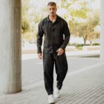 Σετ jean ξεβαμμένο πουκάμισο & παντελόνι σε άνετη γραμμή