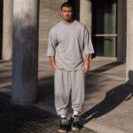 T-shirt μπλούζα 3/4 γκρι σε oversized γραμμή - Image 4