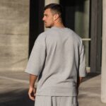 T-shirt μπλούζα 3/4 γκρι σε oversized γραμμή - Image 3
