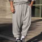 Φόρμα japaneese γκρι με κορδόνι baggy σε oversized γραμμή