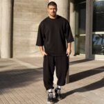 Σετ T-shirt & japaneese baggy φόρμα μαύρη σε oversized γραμμή