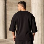 T-shirt μπλούζα 3/4 μαύρη σε oversized γραμμή - Image 4