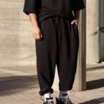 Φόρμα japaneese μαύρη με κορδόνι baggy σε oversized γραμμή