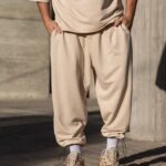 Φόρμα japaneese μπεζ με κορδόνι baggy σε oversized γραμμή