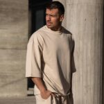 Σετ T-shirt & japaneese baggy φόρμα μπεζ σε oversized γραμμή - Image 4