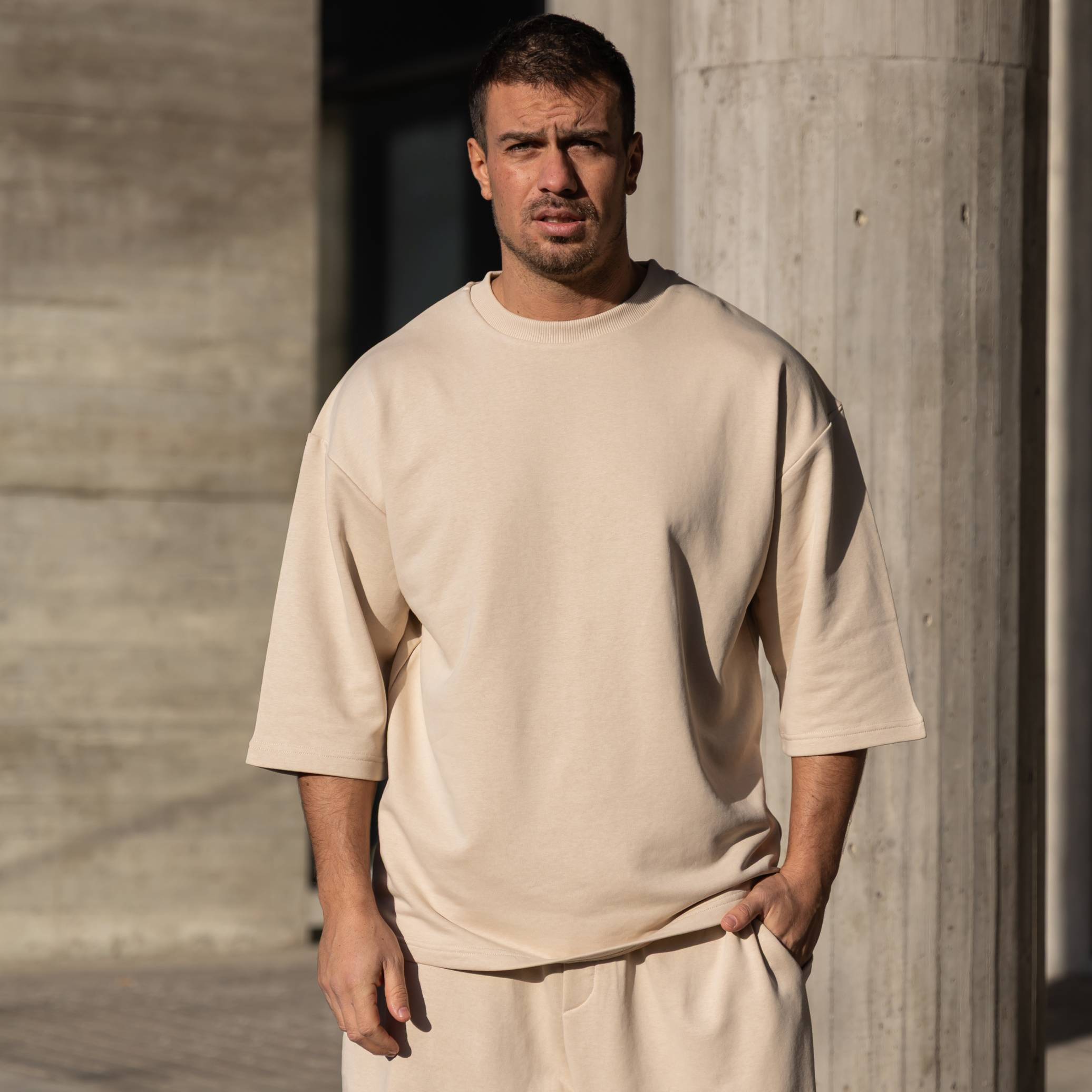 Νέο έργο (89) T-shirt μπλούζα 3/4 μπεζ σε oversized γραμμή - Image 1