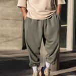 Φόρμα japaneese χακί με κορδόνι baggy σε oversized γραμμή