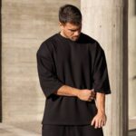 T-shirt μπλούζα 3/4 μαύρη σε oversized γραμμή - Image 3