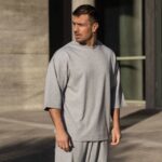 T-shirt μπλούζα 3/4 γκρι σε oversized γραμμή - Image 2
