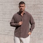 Πουκάμισο σοκολατί σε oversized γραμμή - Image 2