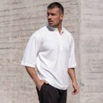 T-shirt μπλούζα 3/4 λευκό με κουμπιά σε oversized γραμμή - Image 3