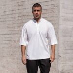 T-shirt μπλούζα 3/4 λευκό με κουμπιά σε oversized γραμμή - Image 6