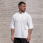 T-shirt μπλούζα 3/4 λευκό με κουμπιά σε oversized γραμμή - Image 2