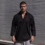 Πουκάμισο μαύρο με 3/4 μανίκι σε oversized γραμμή