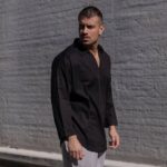 Πουκάμισο μαύρο με 3/4 μανίκι σε oversized γραμμή - Image 2