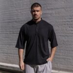 T-shirt μπλούζα 3/4 μαύρη με κουμπιά σε oversized γραμμή