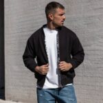 Ζακέτα bomber μαύρη σε oversized γραμμή