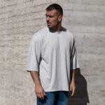 T-shirt μπλούζα 3/4 γκρι σε oversized γραμμή - Image 3