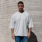 T-shirt μπλούζα 3/4 γκρι σε oversized γραμμή