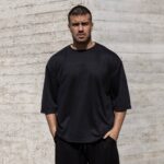 T-shirt μπλούζα 3/4 μαύρο σε oversized γραμμή