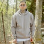 Φούτερ γκρι με κουκούλα σε oversized γραμμή