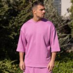Σετ T-shirt & japaneese baggy φόρμα λιλά σε oversized γραμμή - Image 5