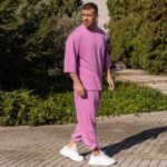 Σετ T-shirt & japaneese baggy φόρμα λιλά σε oversized γραμμή - Image 3