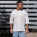 T-shirt μπλούζα 3/4 λευκό σε oversized γραμμή