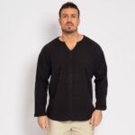 Πουκάμισο μαύρο λινό σε άνετη γραμμή