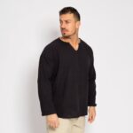 Πουκάμισο μαύρο λινό σε άνετη γραμμή - Image 2