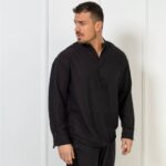 Πουκάμισο μαύρο με πάνω κουμπιά σε άνετη γραμμή - Image 2