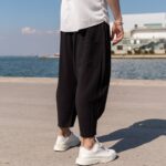 Παντελόνι μαύρο japaneese λινό σε oversized γραμμή - Image 3