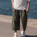 Παντελόνι χακί capri japaneese σε oversized γραμμή