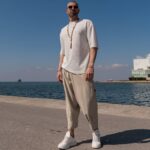 Παντελόνι μπεζ japaneese λινό σε oversized γραμμή - Image 4