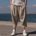 Παντελόνι μπεζ japaneese λινό σε oversized γραμμή