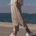 Παντελόνι μπεζ japaneese λινό σε oversized γραμμή - Image 2