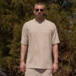 Σετ παντελόνι & T-shirt μπεζ σε oversized γραμμή - Image 3