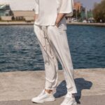 Σετ μπεζ πουκάμισο 3/4  & παντελόνι σε oversized γραμμή - Image 4