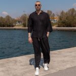 Σετ μαύρο πουκάμισο 3/4  & παντελόνι σε oversized γραμμή